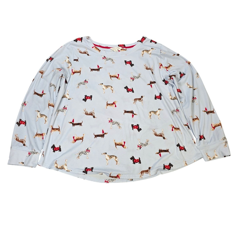 Laura Ashley Christmas Dog Print Pajama Top Women's Size 2X Blue‎ Long Sleeve